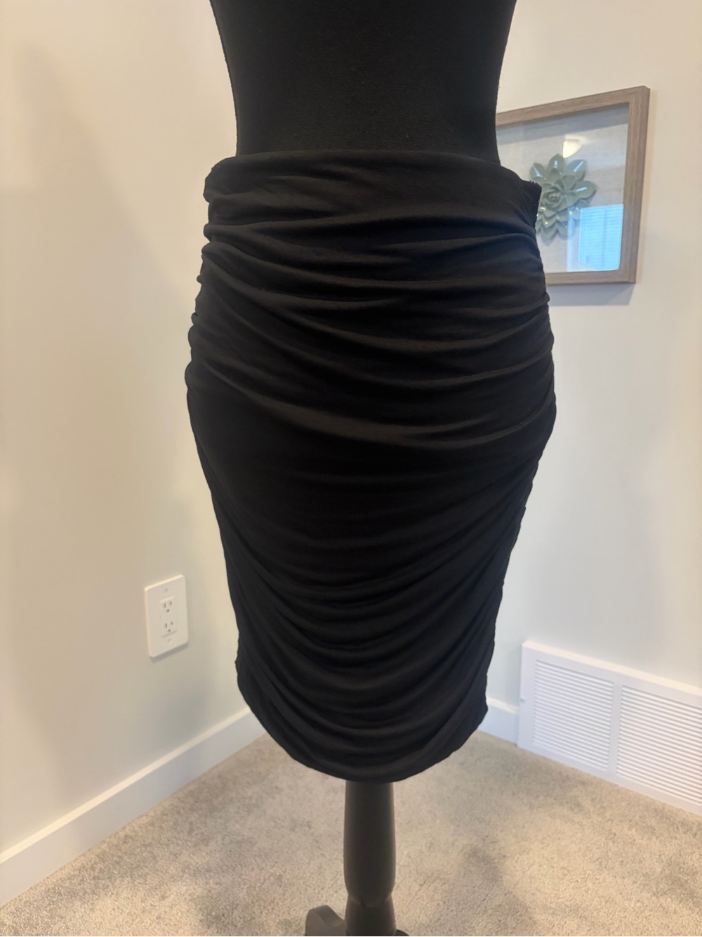Max Studio Y2K Black Ruched Midi Bodycon Pencil Skirt NWT!